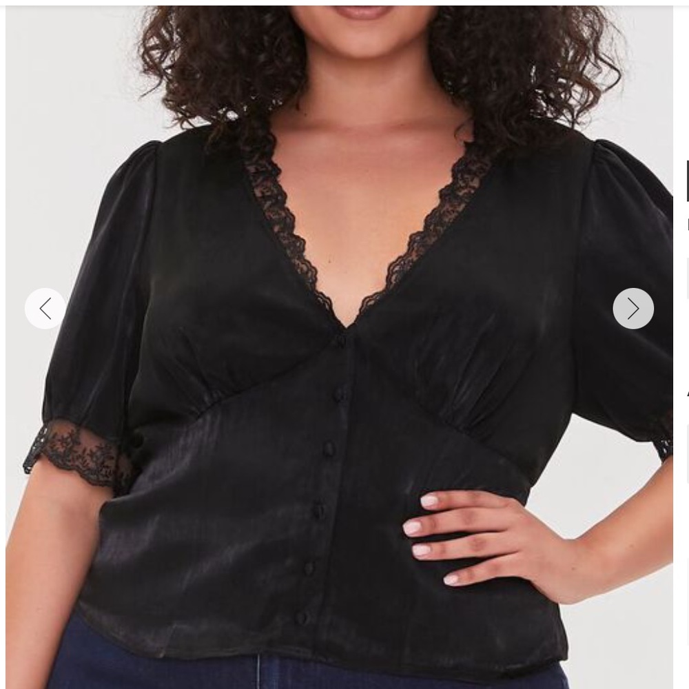 Forever 21 Satiny, Lace Trim, V Neck Top